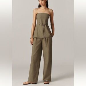 4th & Reckless Tally Trouser Pants and Strapless Tie-Waist Top Matching Set